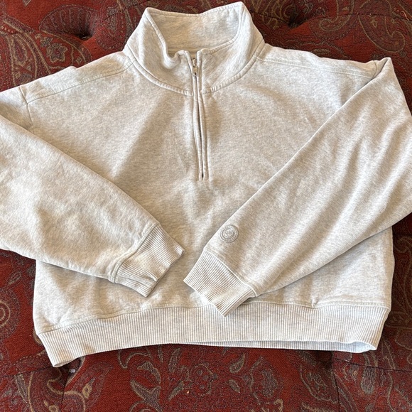 victoria’s Secret P!nk Tops - Women's Heather Light Gray Quarter-Zip Pullover Sweatshirt